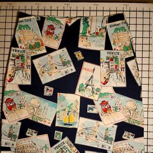 Talbots skirt Blue and White with travel scenes size 8